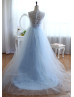 Ivory Lace Colored Tulle Modest Long Prom Dress